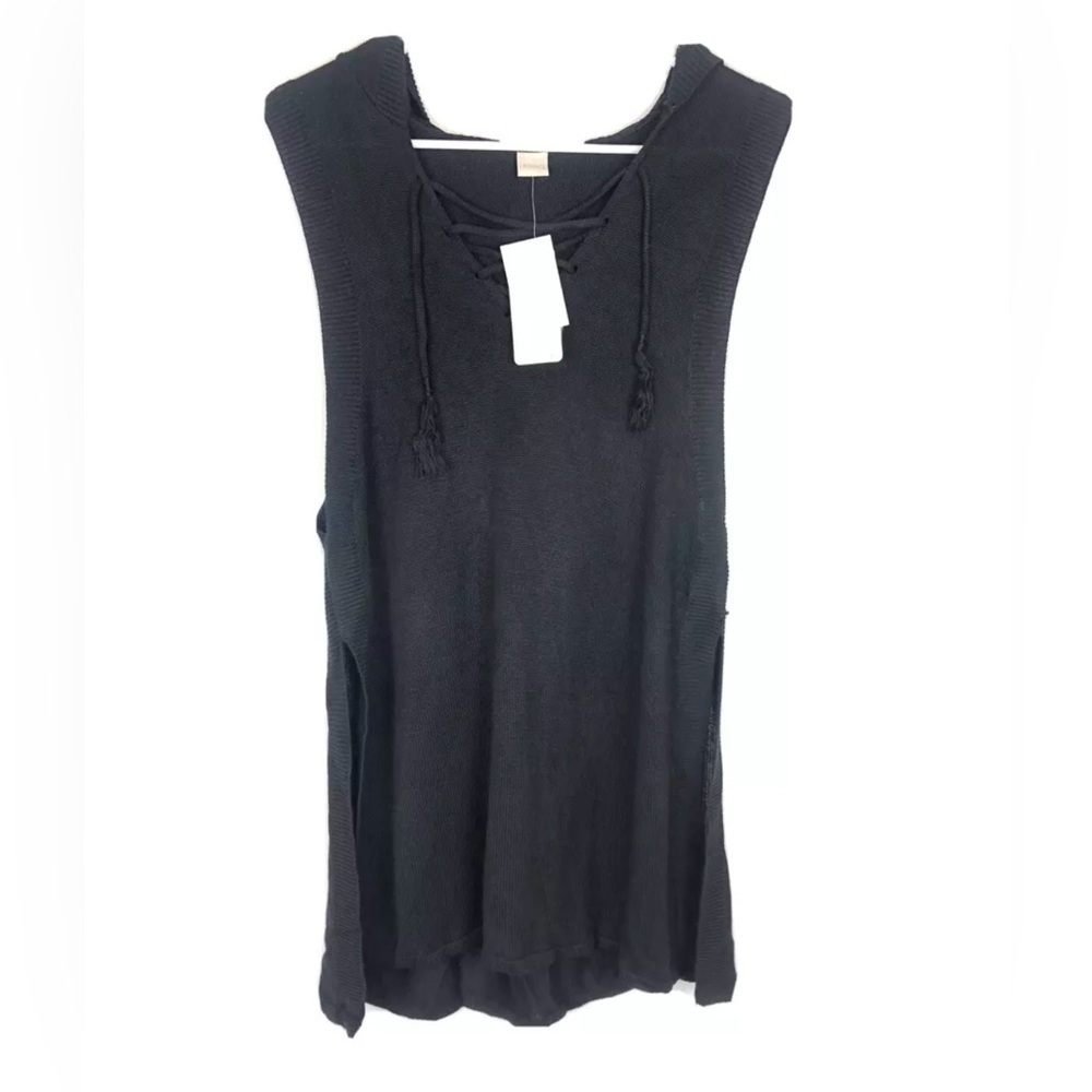 L Space, Beach Cruiser Black Sleeveless Hooded Sweater Dress, Women’s Size Small